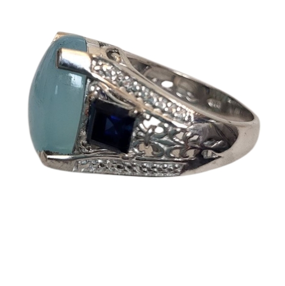 Karis Etched Sterling Silver Blue Cobalt Ring 7 - Picture 7 of 8